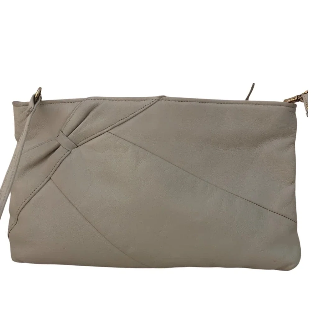 Leather Crossbody Bag Purse Womens Small Cream Vintage Bow Detail Good, Preowned